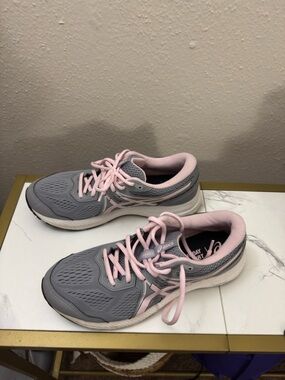 ASICS Women's Gray Running Shoes with Pink Accents